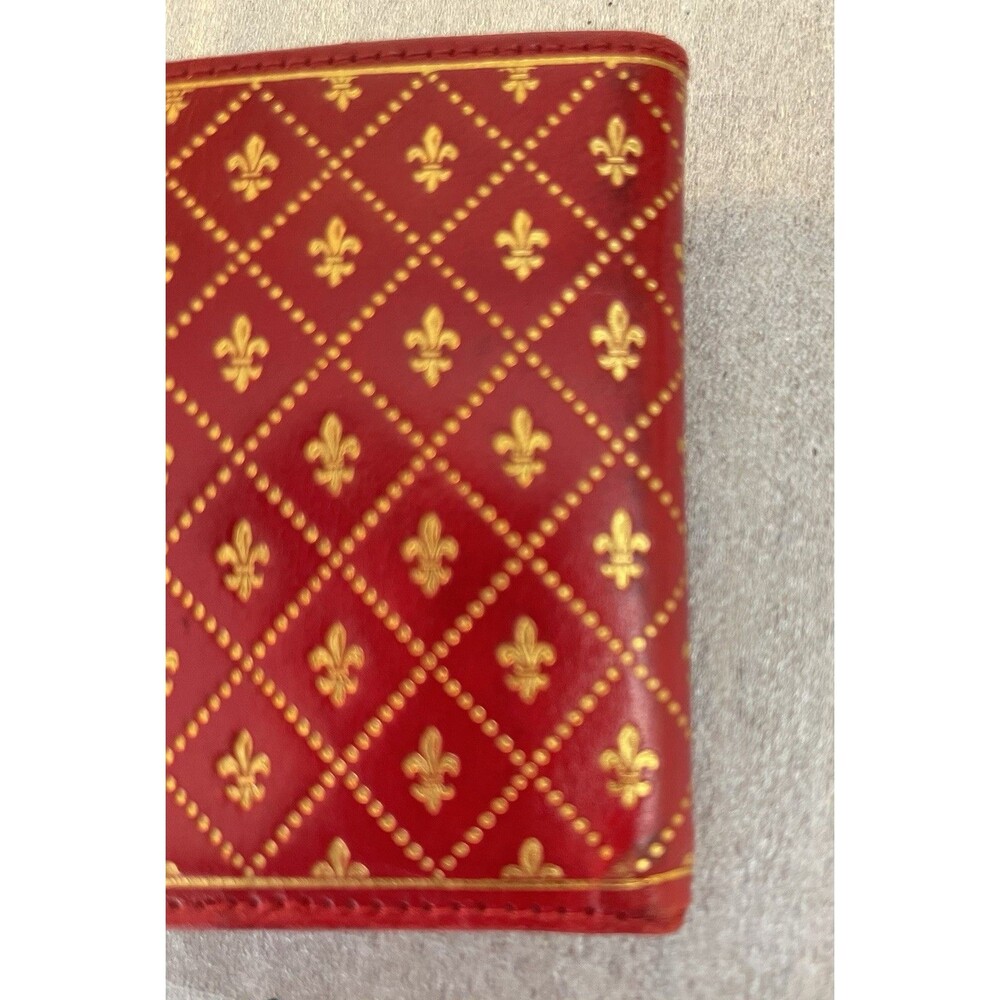 VTG Misuri Florence Italy Leather Bifold Wallet Scarlet Red Gold Fleur de Lis - Picture 14 of 14